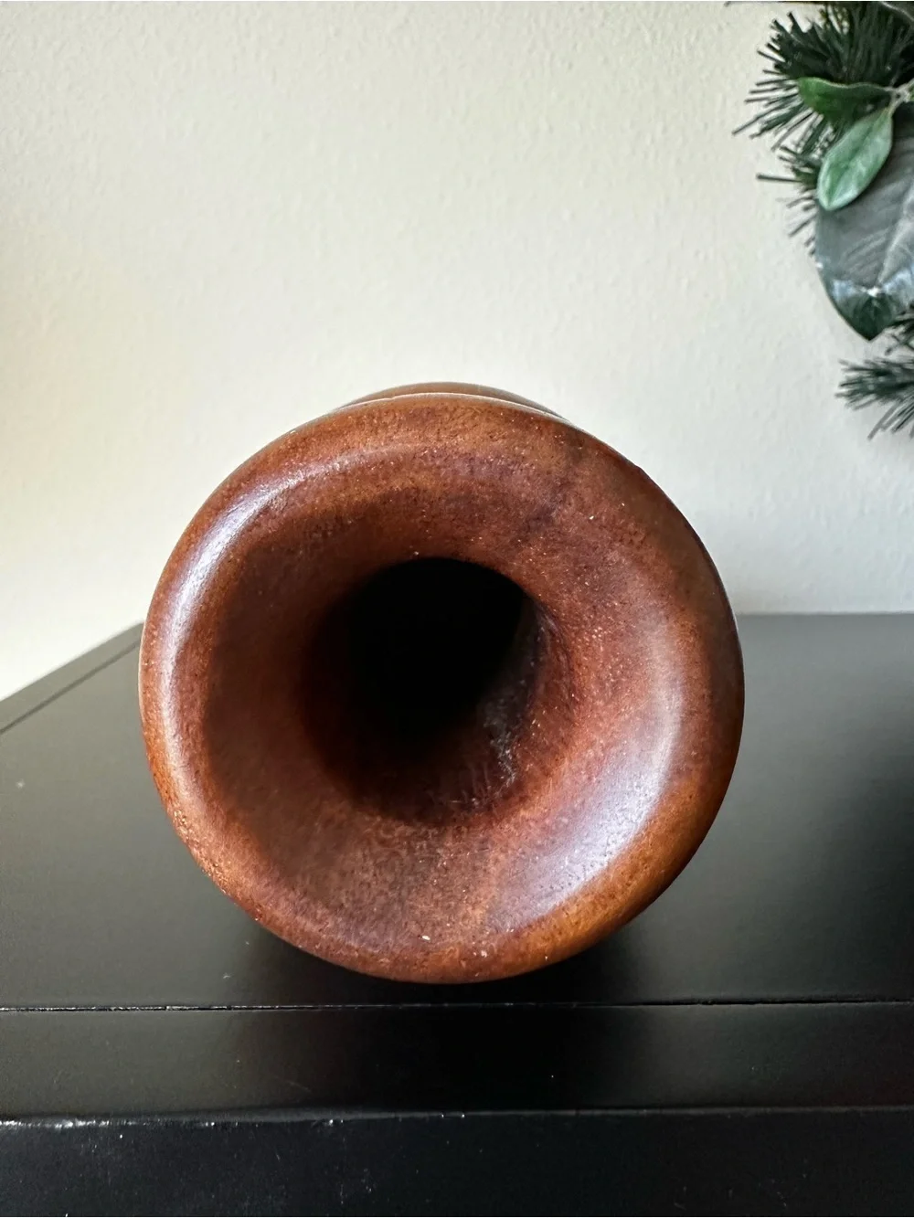 Carved Wood Floral Decorative Vase 10” Brown Natural Grain Rustic Boho Decor